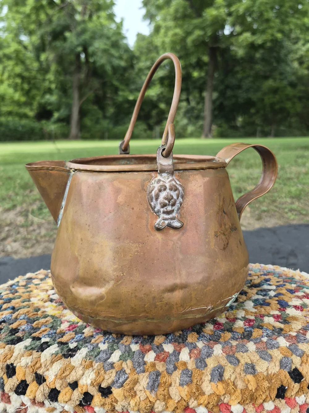 Vintage Copper Tea Kettle with Brass Finish - Brown